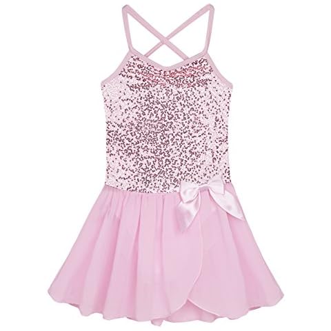 easyforever Kids Girls Glittery Sequin Camisole Leotard Dress Gymnastic Ballet Dance Tutu Skirt Ballerina Dancewear Cover
