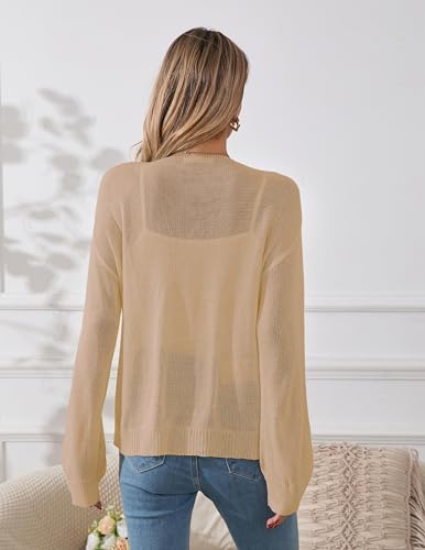 Image of Libsorge Womens Oversized Lightweight Sheer Button Cardigan Spring 2025 Trendy Solid Ribbed Knit Long Sleeve Thin Sweater