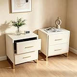 UTTQEW Comodino 2 pezzi, comodini con 2 cassetti, comò con gambe e maniglie in metallo dorato, tavolini per soggiorno e camera da letto, velluto, beige (beige, 40 x 40 x 50 cm)