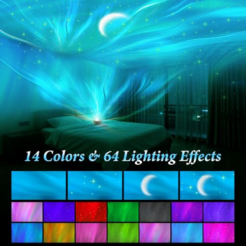 Galaxy Projector Light with Remote Control, 14 Colors & 60+ Light Effects, Star Projector & Northern Lights Aurora Projector with Bluetooth Speaker, White Noise, Timer & Dimmable for Bedroom Decor — view 2