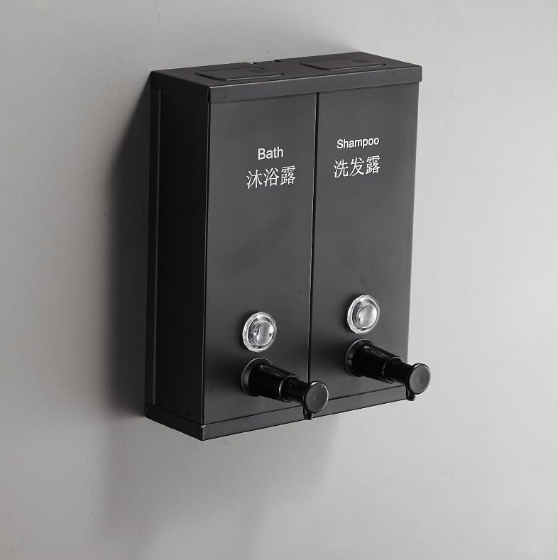 Dispensador de jabón montado en la Pared, champú, Gel de Ducha, Botella, Caja de desinfectante de Manos, dispensador de jabón Negro de Doble Uso