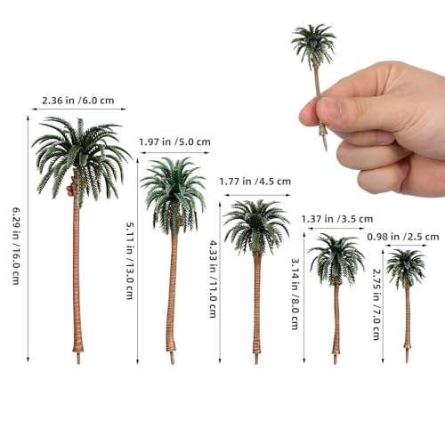 Image of Miniature Palm Trees, 15PCS Scenery Palm Tree Model for Crafts, Coconut Tropical Landscape Model for Diorama Train Railway Layout Landscape Scenery Cake Decorative -16cm, 13cm, 11cm, 8cm, 7cm
