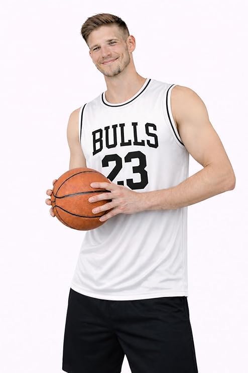 Image of Akar Men's Basketball Jersey Sleeveless Athletic Vest, Bulls 23 Print, Black, Lightweight Breathable Performance Shirt for Gym & Fitness