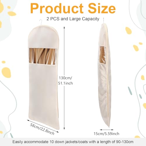 2 Pcs Space Saving Hanging Garment Bag with Self Compression Zipper Beige Space-saving Dust-proof Down Jacket Compression Storage Bag for Coats Blankets Sweaters Seasonal Clothes (XL)2