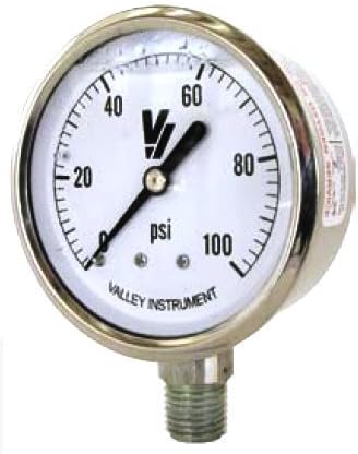 Valley Industries 4 All Stainless Steel Liquid-Filled OEM Gauge; 0-100 PSI (4154GXX100)
