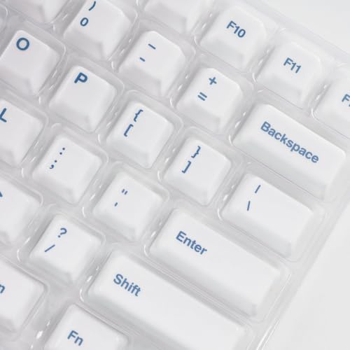 Image of Ceramic Keycap Set for 61 /67 /68 ANSI Keyboards 96 Keys (White with Cyan) | Mechanical Keyboards Alumina Ceramic, Scratch-Resistant, Gloss Finish, TKL Layout, Comfortable Typing