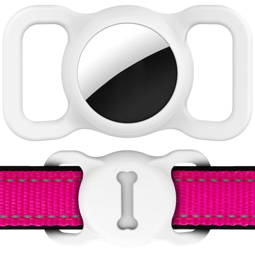 Image of AirTag Dog Collar Holder, Silicone AirTags GPS Tracking Accessories, Air Tags with Bone Pattern (1 Pack White)