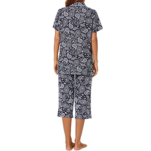 Image of Tugege Capri Pajamas Set Womens Button Down Short Sleeve Lounge Sets Sleepwear Notch Collar Top & Capri 2 Piece PJ Sets