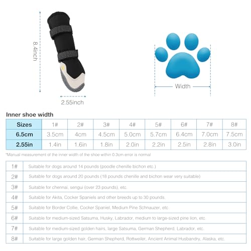 Hundeschuhe,4 Stück Hundeschuhe Pfotenschutz, Kurzer Stil wasserdichte Hundeschuhe Mit Rutschfester Gummisohle und reflektierenden Riemen, Atmungsaktiv Hundestiefel, Dog Shoes (Schwarz&Weiß, 6#)