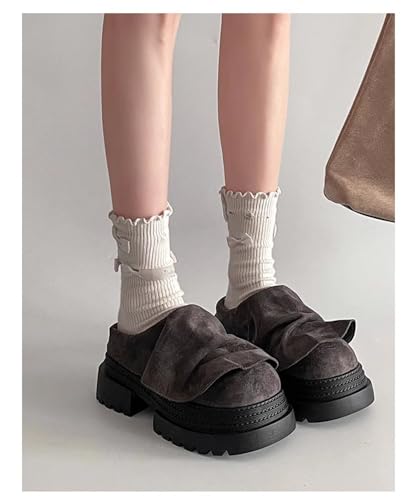 Suede Platform Shoes Clogs Minimalist Ruched Block Hight Boosting Stylish 2.75-Inch Lift Shoes for Everyday Wear – Comfortable & Versatile Elevated Footwear3