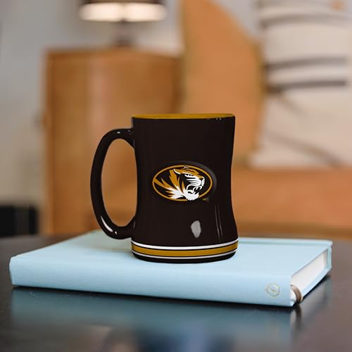 Image of Logo Brands NCAA Missouri Tigers 14 oz Relief Coffee Mug - Officially Licensed Mug, Sculpted 3D Logo and Team Colors - Comfortable Handle and Glossy Finish for College Sports Fans