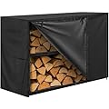 JJASMAMV Home Products 4ft Waterproof Firewood Rack Cover - Heavy Duty Black 600D Oxford Fabric - Indoor Or Outdoor Firewood Log Cover with Zipper & Velcro - Rack NOT Included - Black