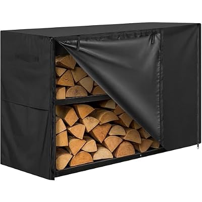 JJASMAMV Home Products 4ft Waterproof Firewood Rack Cover - Heavy Duty Black 600D Oxford Fabric - Indoor Or Outdoor Firewood Log Cover with Zipper & Velcro - Rack NOT Included - Black