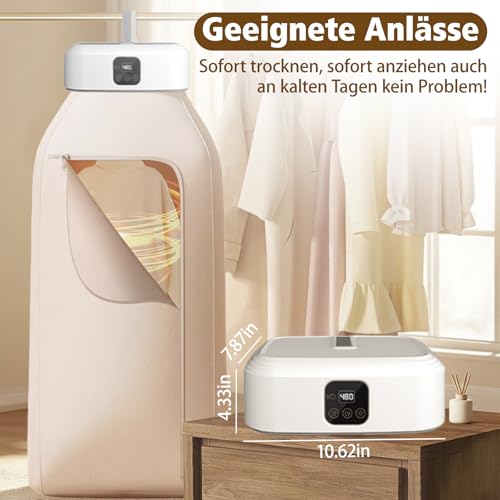 diceevil Tragbarer Wäschetrockner, Faltbare Mini-Trocknungsmaschine mit 1-8H Timing für Geschäftsreisen, Studentenwohnheime, Wohnungen, Hotels, Campingplätze Travel