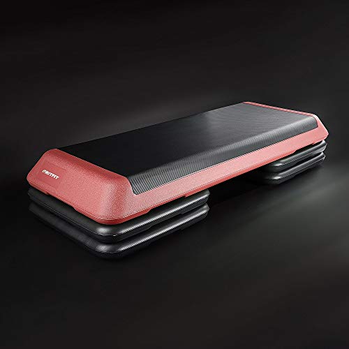 RitFit Adjustable Exercise Step Platform with 4 Risers, Gym-Sized Step for Building Strength, Reducing Fat and Aerobic Exercise (Coral red)