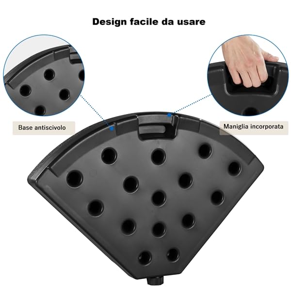 Yaheetech Base per Ombrellone Set 4 Pezzi Riempibile con Sabbia o Acqua 52L in HDPE per Esterno Giardino Veranda Nero