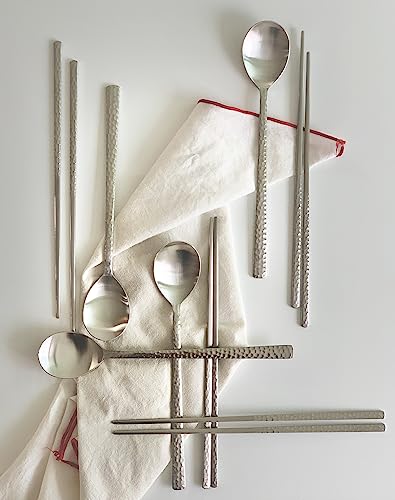 Cuillères et baguettes de table réutilisables en acier inoxydable brillant - 8
