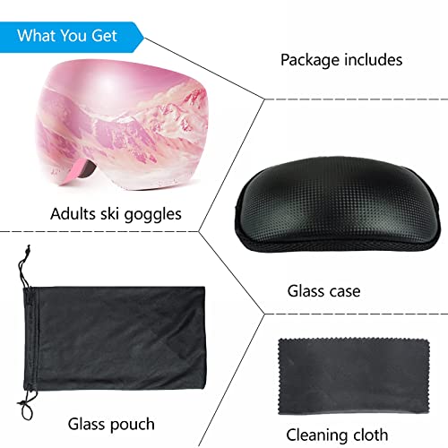 Ski Goggles for Men Women - OTG Snowboard Goggles with Framless Anti-Fog Spherical Lens - Thumbnail 5