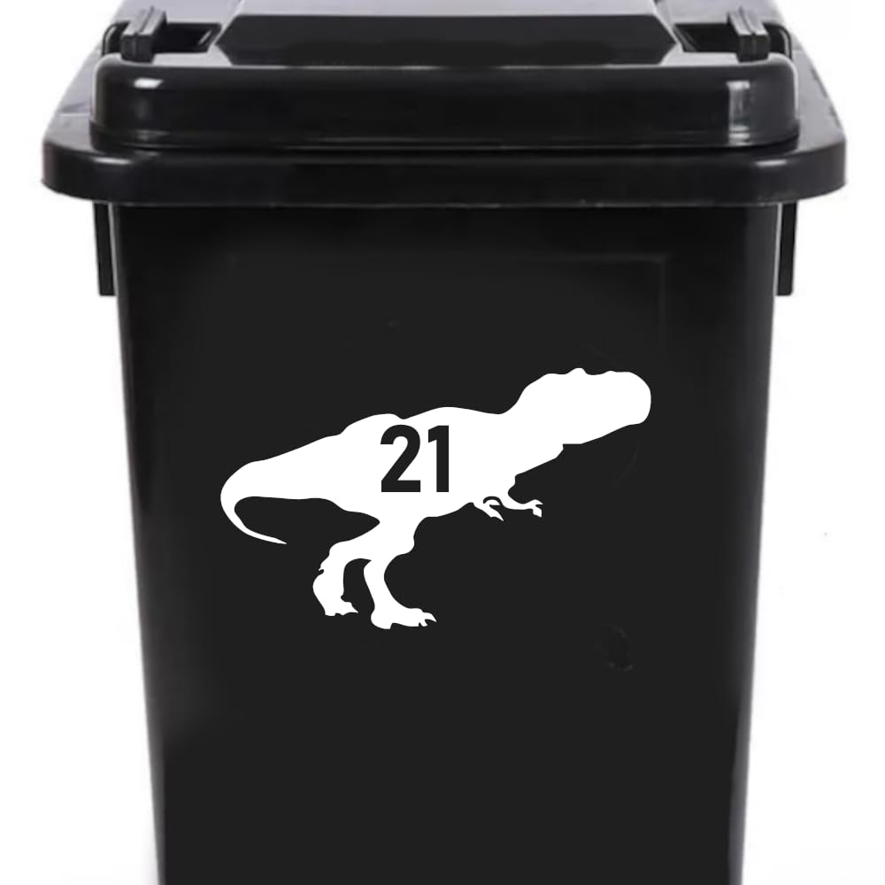 Multi Pack T-Rex Dinosaur Waterproof Wheelie Bin Stickers - Vinyl Decal - Stick On House Numbers - Fun Personalised Gifts - Custom