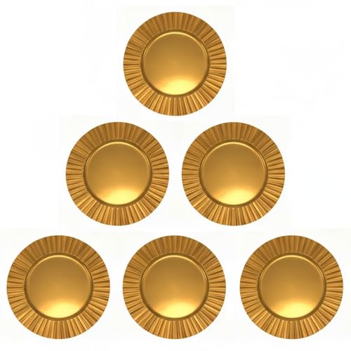 Area illumina Salvamanteles decorativos, juego de 4 o 6 unidades, 33 cm, borde ondulado, brillante, rojo u dorado, reutilizable, ideal para bodas, Navidad y otras celebraciones (6, dorado)