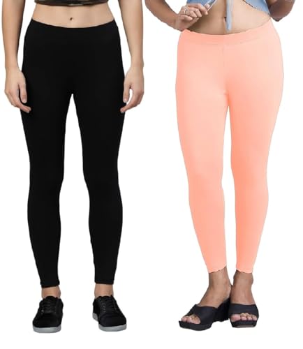 Image of ZAYANQA Combo of 2 Slim Fit Women /Girls Solid Stretchable Cotton Ankle Length Leggings with Ultrasoft Wide Elastic Waistband |Comfortable |Fashionwear|