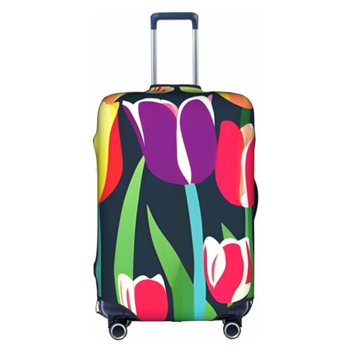Housse valise 45,7-81,3 cm tulipes colorées : protection élastique pour voyage blanc