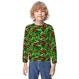 MZERSE Soft Kids Crew Neck Pullover Tropical Leaf Tynosaurus Rex Dinosaur Green, Long Sleeve Sweatshirt for All Seasons, 8-10Y