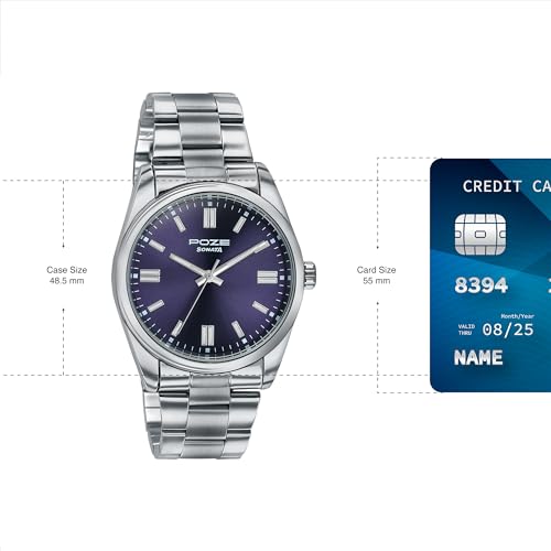 Image of Sonata Poze 6 Chrome Calling Quartz Blue Round Dial Men's Watch | SS Cut Edge Strap Material | Watches for Men Analog - SP70033SM05