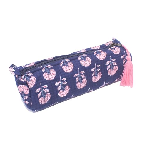 NILUXE DESIGN Estuche de Algodón Acolchado con Cremallera y Flecos - Estampado Variados - Estuche Multiusos - Estuche Maquillaje-Escolar (Azul 2)