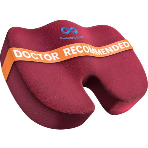 Image of Everlasting Comfort Doctor Recommended Memory Foam Seat Cushion for Office Chairs & Car - Ergonomic Office Desk Accessories - Cushions for Tailbone Pain Relief, Sciatica (Red, Large)