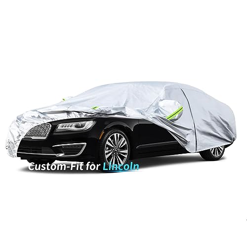 Image of Custom-Fit for Lincoln Car Cover, 7 Layers Car Cover Waterproof All Weather for Automobiles, Outdoor Full Cover Rain Sun UV Protection with Zipper (Silver,for Lincoln MKS)