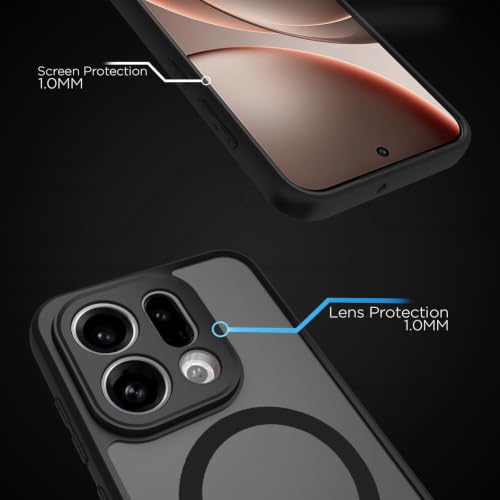 Image of RIGGEAR Shockproof Sleek Hybrid Armor Magnetic Back Cover Case Compatible with MagSafe Accessories for Oppo Find X9 5G (Smoke Black Matte PC + TPU Black Bumper)