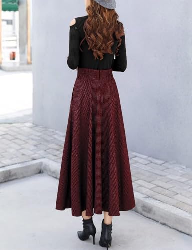 Ylingjun Warm Long Wool Skirt for Womens Winter Fall Elastic High Waisted A Line Flared Pleated Wool Skirts2