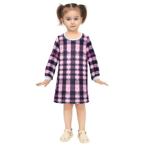 Herringbone Houndstooth Checked Hot Pink Baby Girls' Princess Dress Soft Kid Basic Dress 2T4