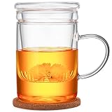 Unbreakable Tea Cup,500ml/17oz Tea Mug,Glass Tea Cup with Infuser and Lid,Tea Infuser Mug for Bloomi