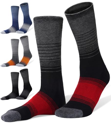 FITRELL 4 Pack Men's Merino Wool Hiking Socks, Wicking Cushioned, Warm Thermal Lightweight Boot Crew Dress Socks