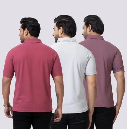 Image of HANABY Men's Summer Polo Solid Half Sleeves Polycotton T-Shirt | Collar Breathable and Comfortable T-Shirt (Pack of 3)