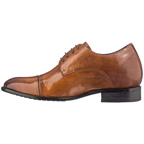 CALTO Men's Invisible Height Increasing Elevator Shoes - Antique Brown Premium Leather Lace-up Formal Oxfords - 2.8 Inches Taller - Y1002 - Size 9 D(M) US3