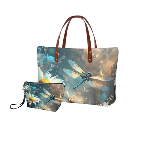 Image of 2PCS Tote Bag for Women Top Handle Purse with Wallet, Hobo Bag Tote Shoulder Bag with PU Cosmetic Bag