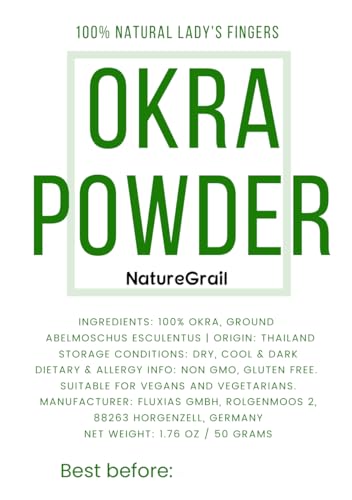 Okra Powder, Made From 100% Abelmoschus Esculentus - Pure, Natural Lady\'s Finger Powder - Net Weight: 1.76oz/50g