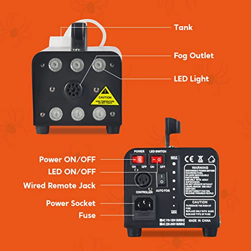 Joiedomi Halloween Fog Machine, 500W Halloween Smoke Machine With 6 Color Led Lights & Wireless Remote Control For Halloween Parties, Decoration, Holiday Events, Wedding And Christmas #TOP4