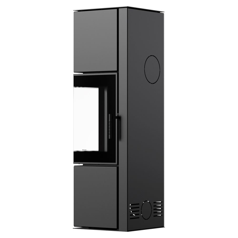 ODYN Kaminofen 8 kW - Freistehender Eckkamin aus Stahl - Holzofen mit 2 Seiten Glas, Kamineinsatz BImSchV 2 & Energieeffizienzklasse A - Skandinavischer Schwedenofen für Wohnzimmer