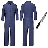 Lukvuzo Adult Halloween Killer Costume for Men - Dark Navy Coverall with Toy Knife, Halloween Ends Cosplay, Michael Killers Costume Set L