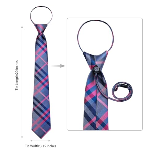 Image of DiBanGu Silk Zipper Ties for Men,Paisley Solid Plaid Pre-tied Tie and Pocket Square Cufflinks Set Formal Adjustable Necktie