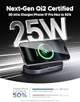 UGREEN Qi2 Certified 25W 2-in-1 Magnetic Wireless Charging Station, Desktop Charging Stand with 48° Viewing Angle, Compatible with iPhone 17/16/15 Series & AirPods, USB-C Cable Included