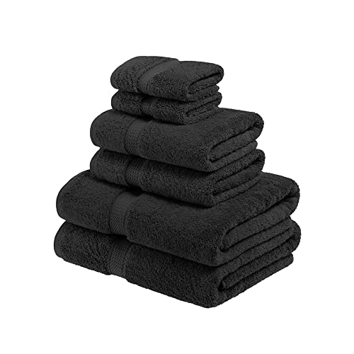 Superior Solid Egyptian Cotton Towel Set, Washcloths 13” X 13”, Hand Towels 20” X 30”, Bath Towels 30” X 55”, Black, 6-Pieces #TOP3