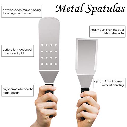 Hasteel Metal Spatula Set Of 5, Stainless Steel Grill Spatula & Griddle Scraper - Multipurpose Griddle Accessories For Bbq Hibachi Teppanyaki Flat Top Cooking, Riveted Handle & Dishwasher Safe #TOP2