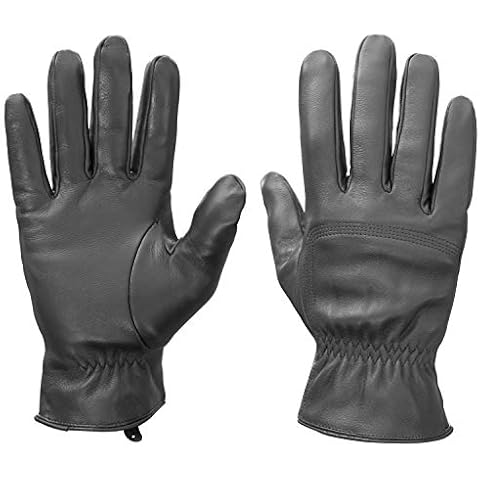 Men's Soft Sheep Skin Leather Winter Inner Lining Driving Gloves - black - Small Cover