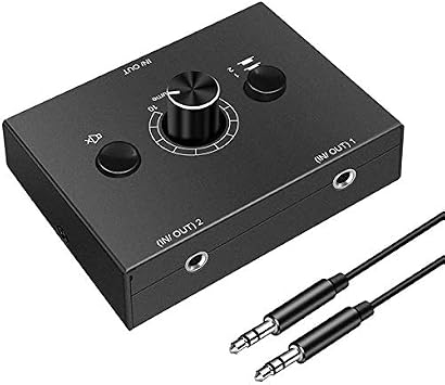 3.5mm Audio Switcher, 2 in 1 Out/1 in 2 Output Audio Splitter Switcher, Audio Switcher Box, One Key Mute Button