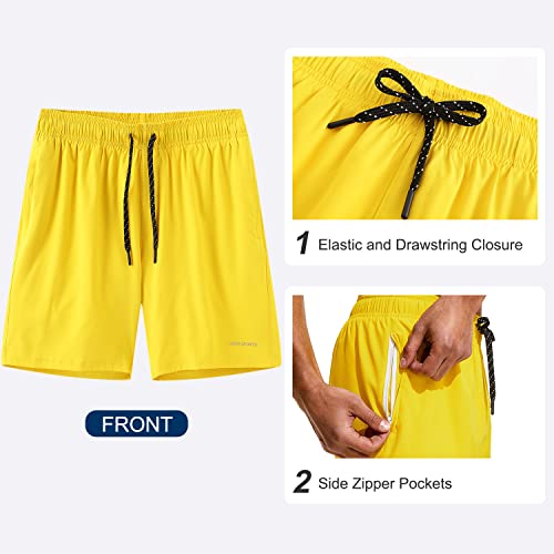 Image of HODOSPORTS Mens 7 inch Swim Trunks with Compression Liner S-6XL Quick Dry Swimming Shorts Zipper Pockets Swimsuits
